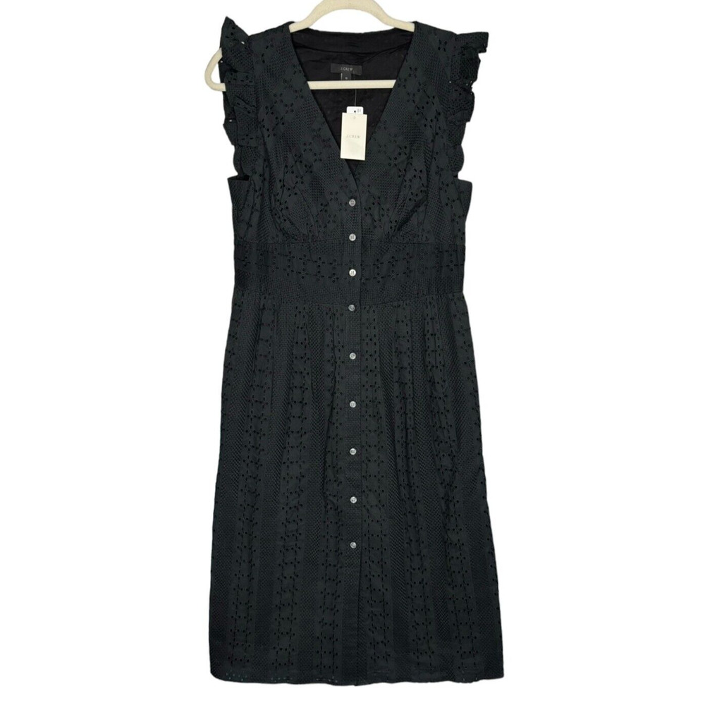 NWOT JCrew Ruffled Black Eyelet Cotton Midi Dress sz10